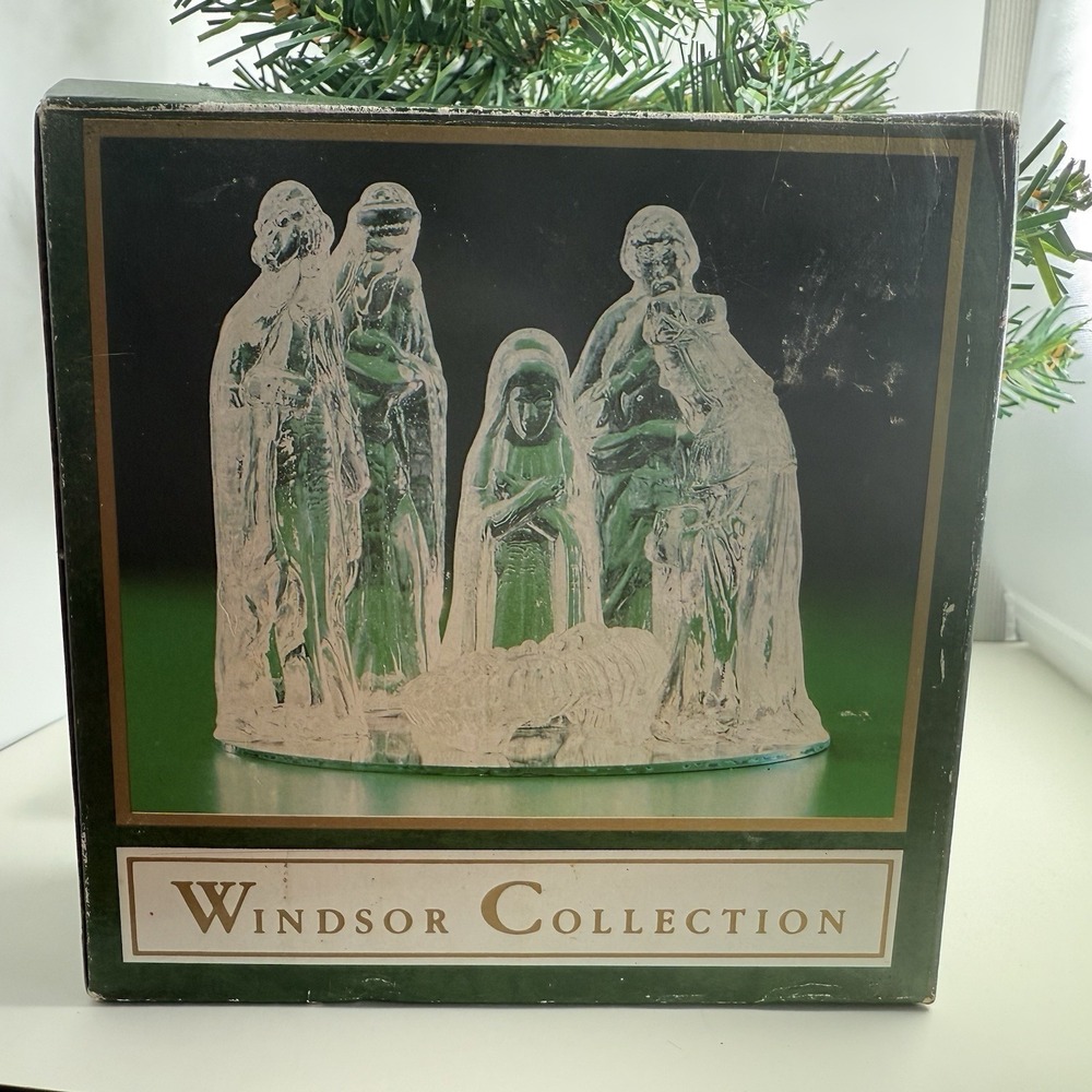 Vintage Windsor Collection Clear Glass Nativity‎ Set 6 Piece With Mirror Base